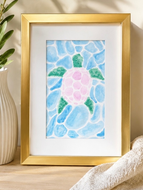 Handmade Other - Original Pastel Sea Turtle Painting - Framed 6"x8" Beach Decor